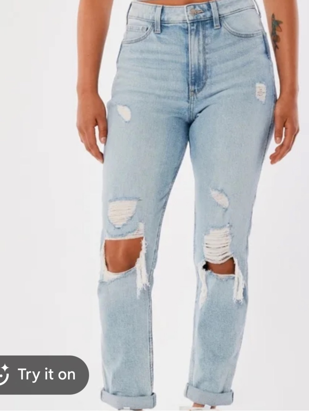 Hollister Light Wash Distressed ultra high-rise, Mom Jeans